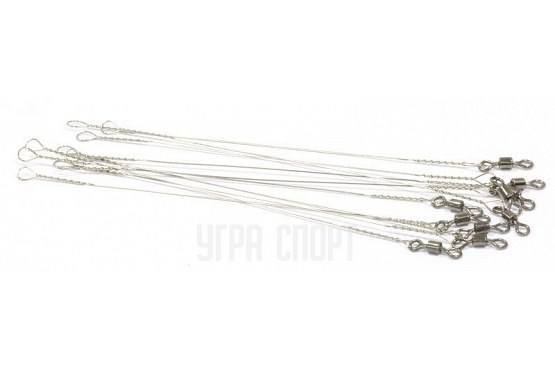 Поводки стальные Spinningline струна с вертлюгом №10 (0,28мм-10,0см) 10 шт/уп